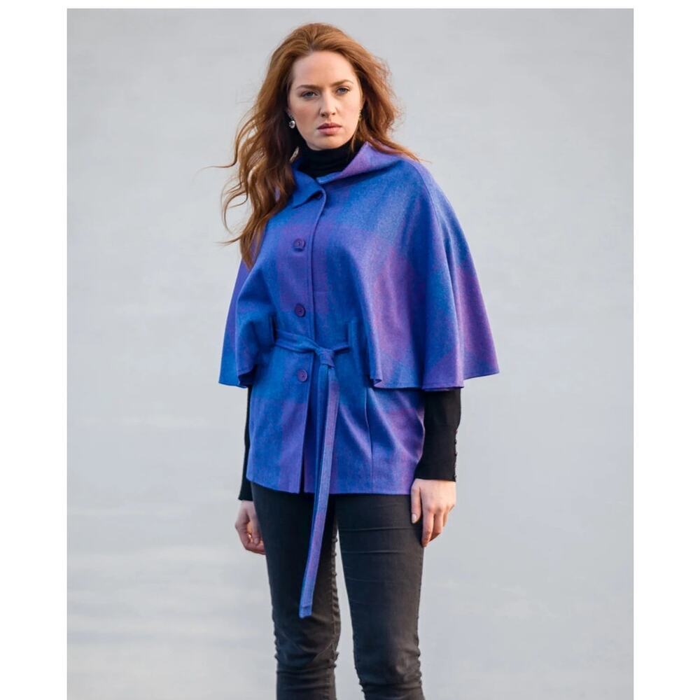 Triona Design Ireland Aoife Irish Tweed Cape Size Small Purple Square Irish Wool